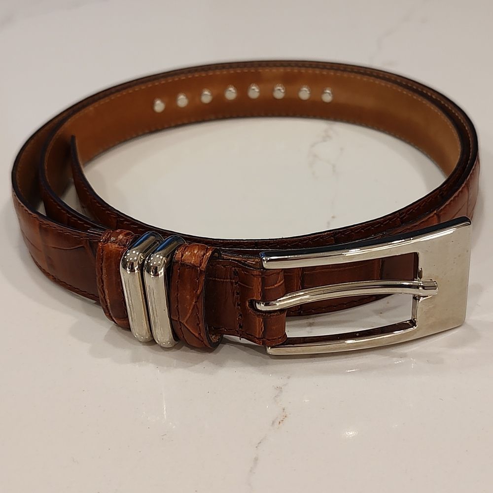 Talbot's Brown Reptile Embossed Genuine Leather Belt Silver Hearts and Buckle